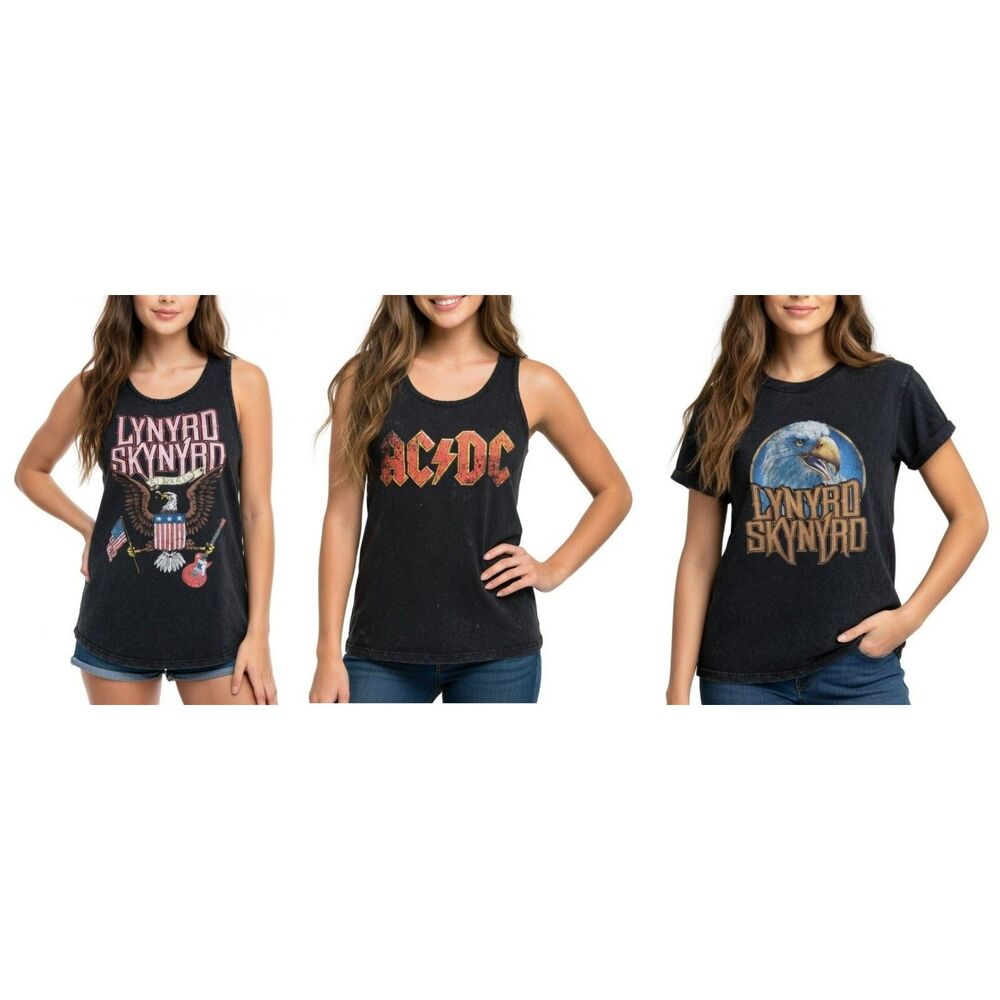Lynard Skynyrd AC/DC Distressed Tank and T-Shirt Bundle Women’s Size 0 Black
